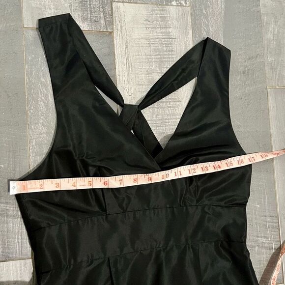 J Crew Black Silk Faux Wrap BodiceV Neck Tank Criss Cross Back Sheath Dress 6 - Picture 6 of 11